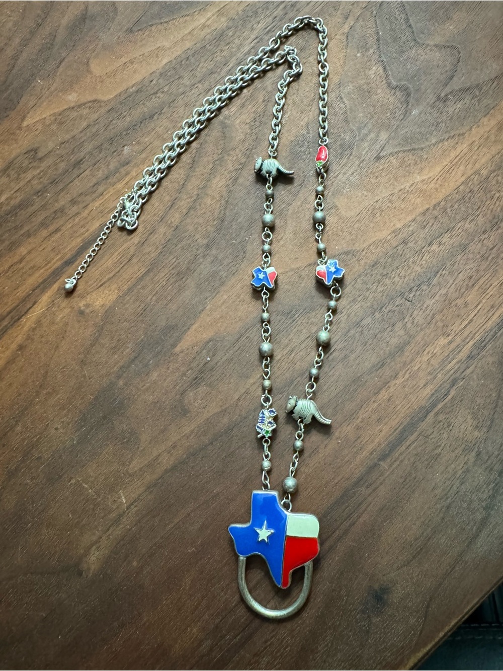 Silvertoned Texas Themed Beaded/Enamel Charm Pendant ID/Key Lanyard